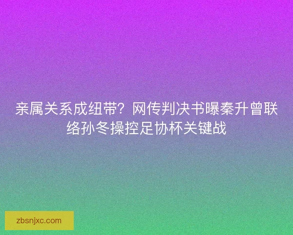 亲属关系成纽带？网传判决书曝秦升曾联络孙冬操控足协杯关键战
