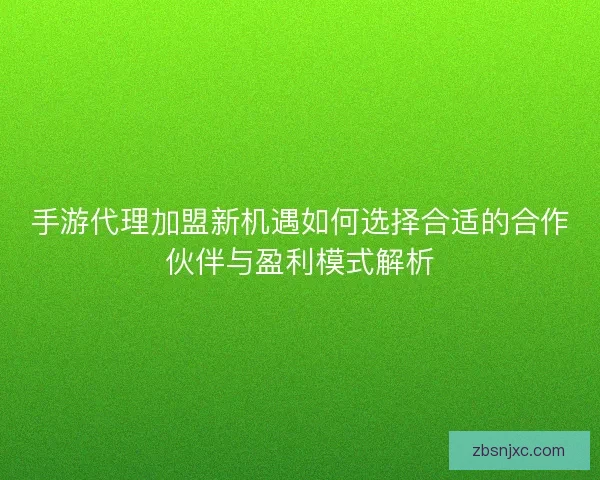 手游代理加盟新机遇如何选择合适的合作伙伴与盈利模式解析
