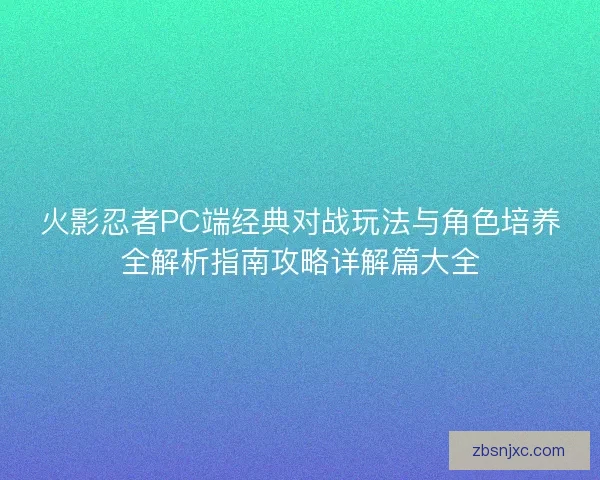 火影忍者PC端经典对战玩法与角色培养全解析指南攻略详解篇大全