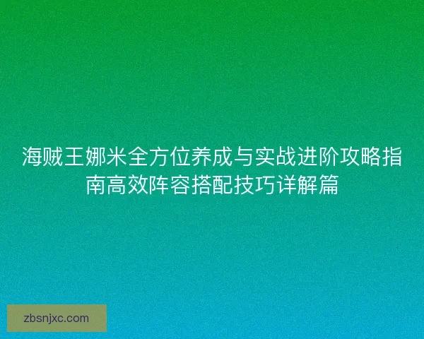 海贼王娜米全方位养成与实战进阶攻略指南高效阵容搭配技巧详解篇