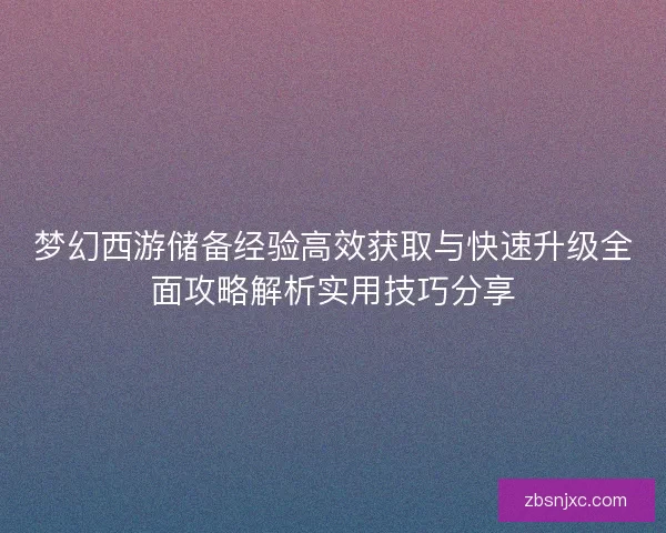 梦幻西游储备经验高效获取与快速升级全面攻略解析实用技巧分享